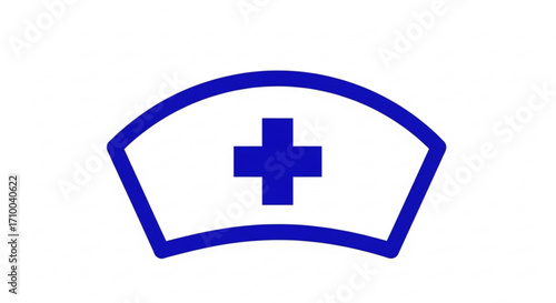 A simple blue nurse hat, symbolizing healthcare, nursing profession, and medical services with a clean and professional design