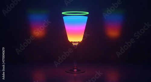 A vibrant cocktail glass with neon lights, creating a colorful and modern ambiance, perfect for nightlife, party, and celebration themes
