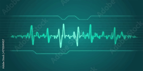 Green EKG wave on a blue monitor showing a heartbeat pulse graph for medical health illustration