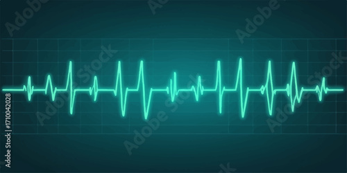 The medical monitor shows a green EKG line charting a regular heartbeat rate for healthy cardio health