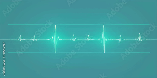 An ECG monitor displays a heartbeat pulse wave line, an electrocardiogram graph representing cardio health