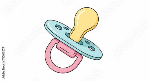 Cute baby pacifier with a blue guard and a yellow nipple, , symbolizing comfort and care for infants