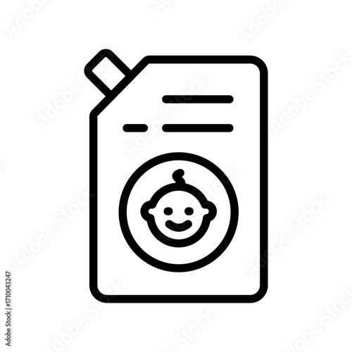 Illustration of refill container for detergent. Packaging of baby cosmetics and hygienic product. Vector isolated outline icon.