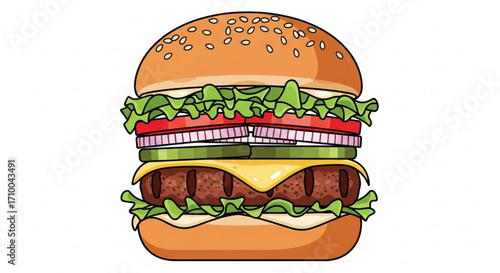 Delicious and juicy burger with fresh ingredients, perfect for a quick and satisfying meal with layers of flavor