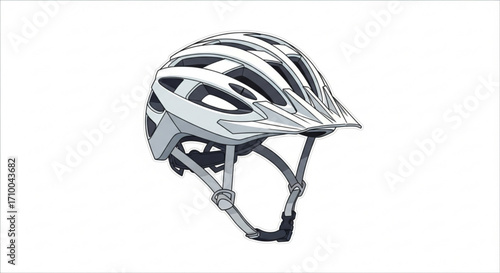 A white bicycle helmet with black stripes, providing safety and style for cyclists during their rides and adventures
