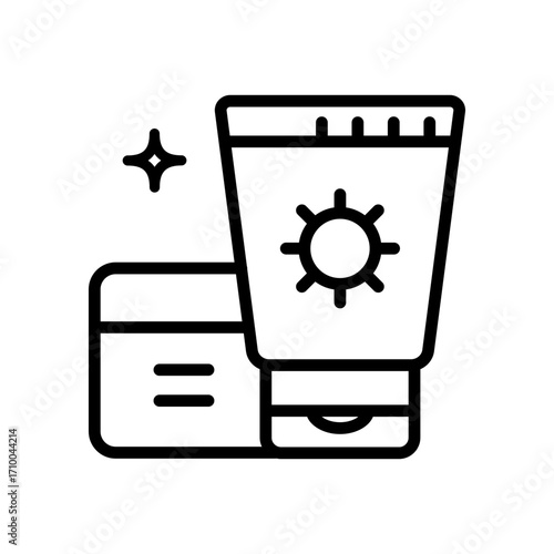 Sunblock, Sunscreen, Lotion. Summer Outline Icon. Vector Illustration Logo Template. Skin care sign, designed for web and app.