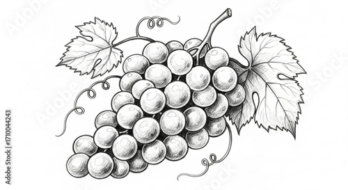 Hand drawn grape branch botanical illustration of grapes with leaves vector sketch of grape