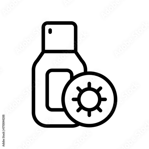 Sunblock, Sunscreen, Lotion, Summer. Outline Icon. Skin care sign, designed for web and app. Simple symbol for web design isolated on white background.
