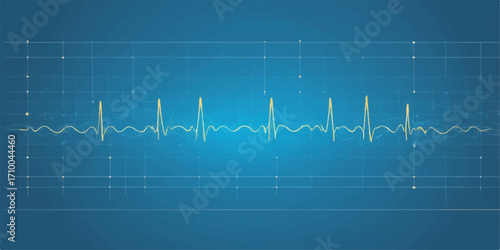Medical line graph showing the rhythm of a heartbeat on an ECG monitor, illustrating health and pulse for cardiology