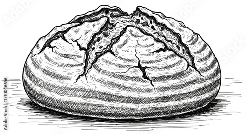 Hand drawn loaf of bread, showcasing its crusty texture and rustic charm, perfect for culinary and baking themes