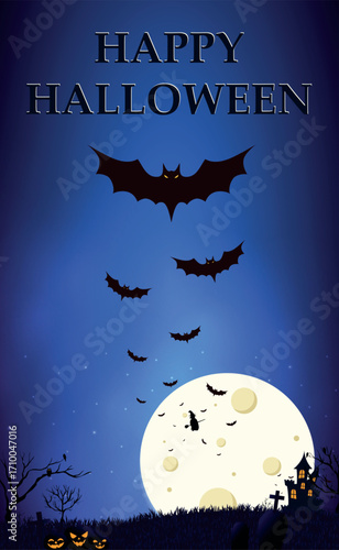 Scary gloomy night abandoned cemetery on the background of the moon - Vector illustration