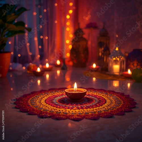 Vibrant Diwali Diyas and Festive Ambiance