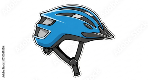 Illustration of a blue bicycle helmet with black accents, providing safety for cycling