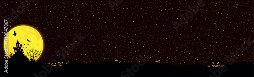 Scary gloomy night abandoned cemetery on the background of the castle - illustration