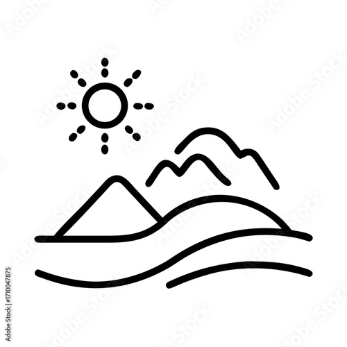 Mountain range landscape with sun vector illustration nature scenic view outdoor travel adventure line art design