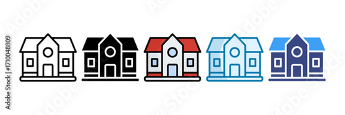 School Building Icon Set Multiple Style Collection