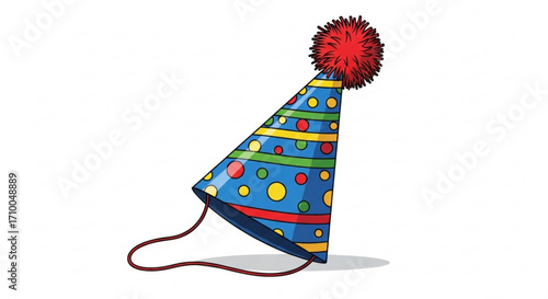 Party hat with pompom, a festive accessory for celebrations, birthdays, and special occasions, colorful and fun
