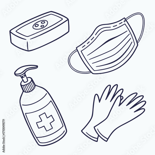 Hygiene Essentials Vector with Mask, Soap, Gloves, and Sanitizer

