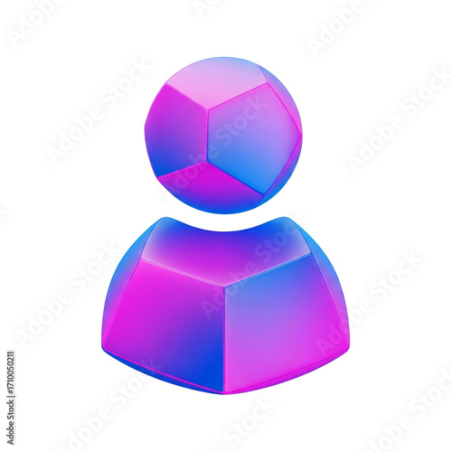 Abstract 3D user icon with vibrant neon pink and blue gradient glow for modern digital concepts