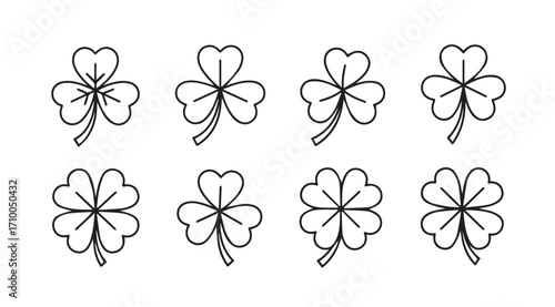 Collection of hand drawn shamrock and four leaf clover silhouettes