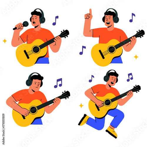 Male Singer Playing Guitar – Character Poses Set