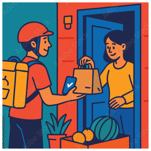 Courier Delivering Package to Customer’s Door – E-commerce Shipping