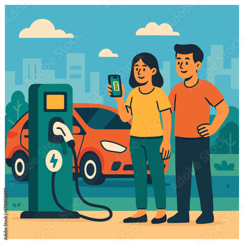 Electric Vehicle Charging at Public EV Station