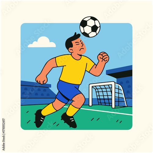 Soccer Header – Player Heading the Ball Near Goal