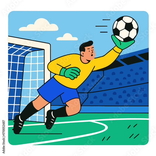 Goalkeeper Making a Save – Soccer Match Action