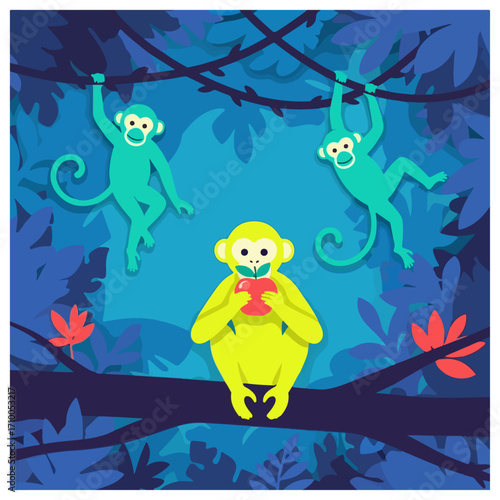 Playful Monkeys Swinging in Jungle Canopy