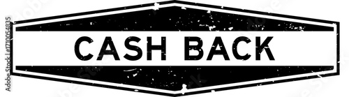 Grunge black cash back word hexagon rubber seal stamp on white background