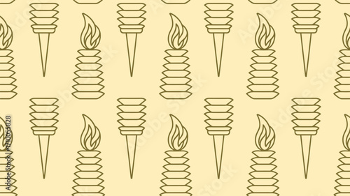 A repeating pattern of torches and unlit torches on a light yellow background illustration design