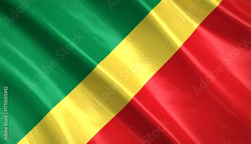 Congo flag with diagonal green, yellow, and red stripes, symbolizing unity, freedom, and national pride.
