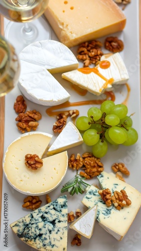 Cheese platter with wine glasses