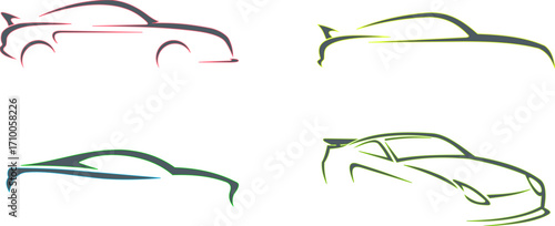 set  of a car silhouette drawing vector logo