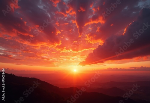 Dramatic Majestic Sunset Over Expansive Horizon with Vibrant Colors and Rich Textures Painting the Sky
