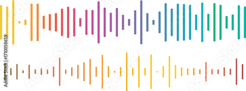 podcast sound wave patterns with varying amplitude bars for audio visualization and media interfaces. Elements for mobile messenger, podcast online radio, music player interface or app. Audio chat spe