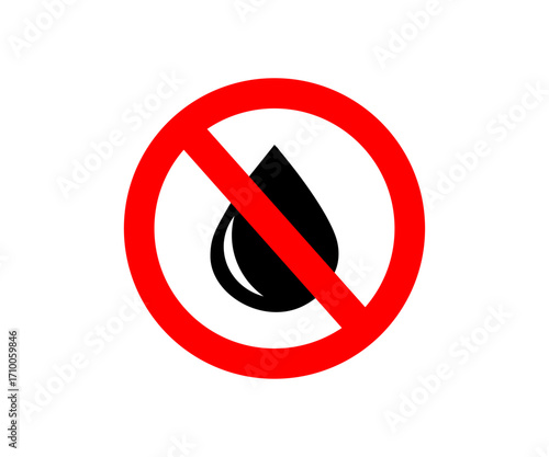 No water drop icon. No water drop sign. No water droplets icon. No water-resistant vector design and illustration.

