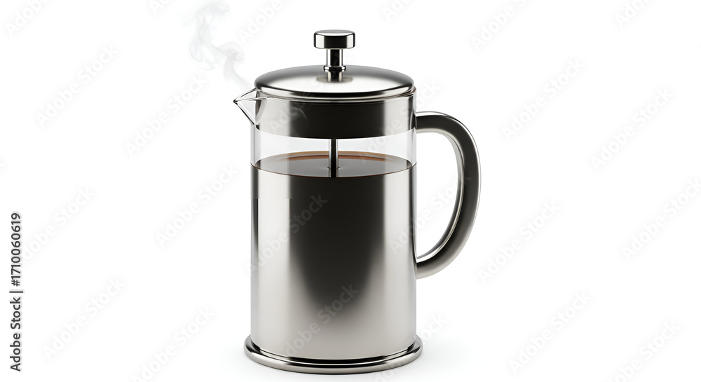 Obraz premium Freshly Brewed Hot Coffee in a French Press with Steam