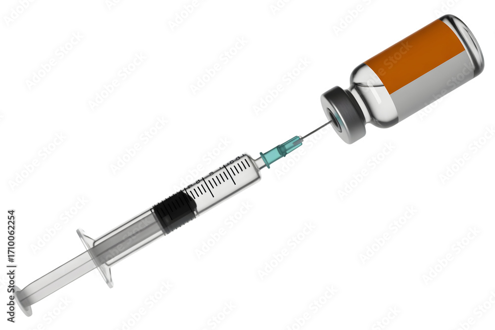 Fototapeta premium Syringe and vial with medication isolated on transparent background, ready for injection