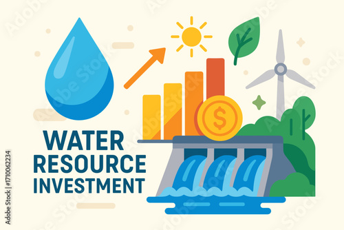 Water Resource Investment and Hydropower – Renewable Energy and Finance Growth Concept_simple_compose