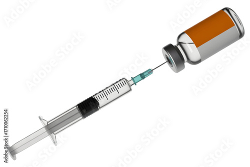 Syringe and vial with medication isolated on transparent background, ready for injection