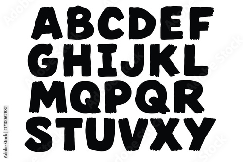 Black and white uppercase alphabet letters displayed in a bold and artistic style on a light background