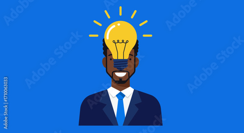 man with lightbulb above head business concept.