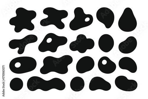 Black abstract shapes in random patterns suitable for design projects or backgrounds