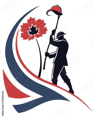 Remembrance Day Soldier Silhouette. A vector graphic of a saluting soldier holding a poppy for Veterans Day.