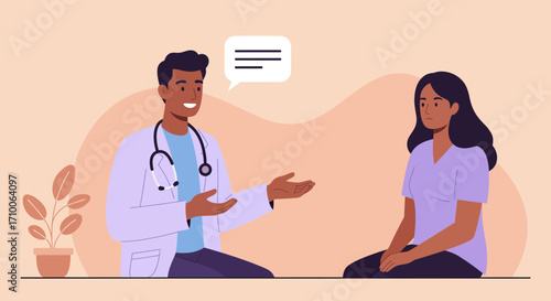 Doctor Consulting Female Patient in Medical Office Setting Illustration.