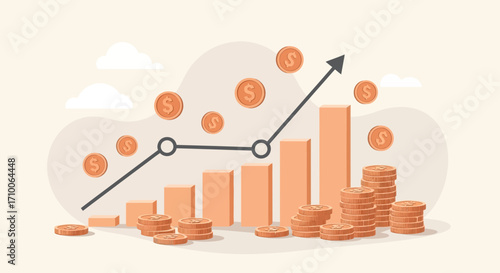 Financial growth concept with bar chart and coins.