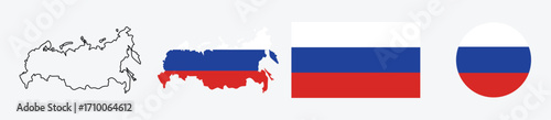   Map of Russia with the National Flag. National flag or russia map.
