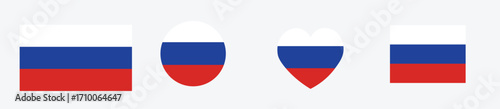 Russia flag symbols. National flag icon. The national flag of Russia. Round, square, waving 